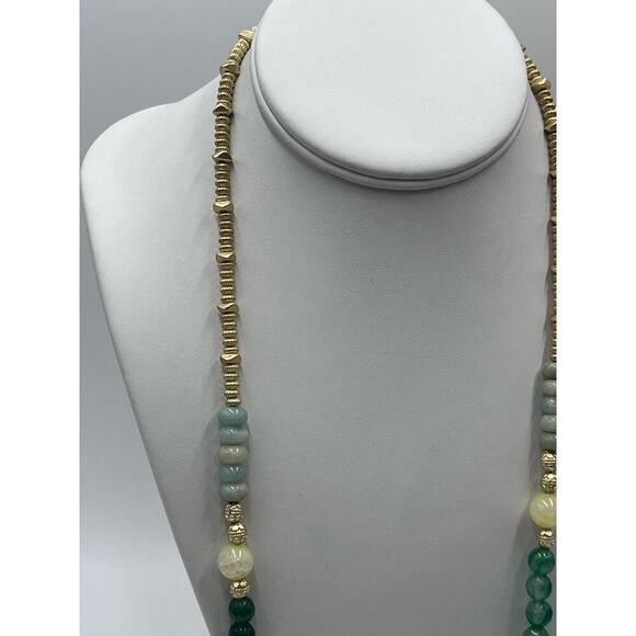 Chicos Green Collection agate,‎ jade amazonite Goldtone Long
Tassel Necklace New - Picture 5 of 16